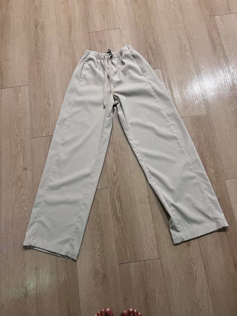 Zara Cream Wide-Leg Drawstring Pants - Picture 6 of 11